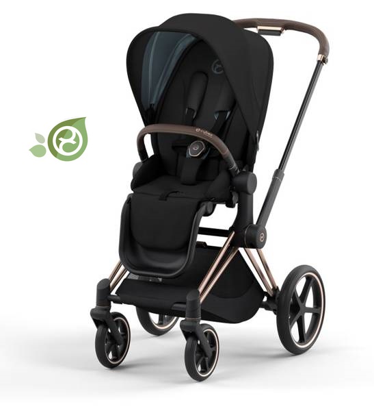 Cybex e-Priam Onyx Black Eco/ Conscious Rosegold frame Pastaigu rati