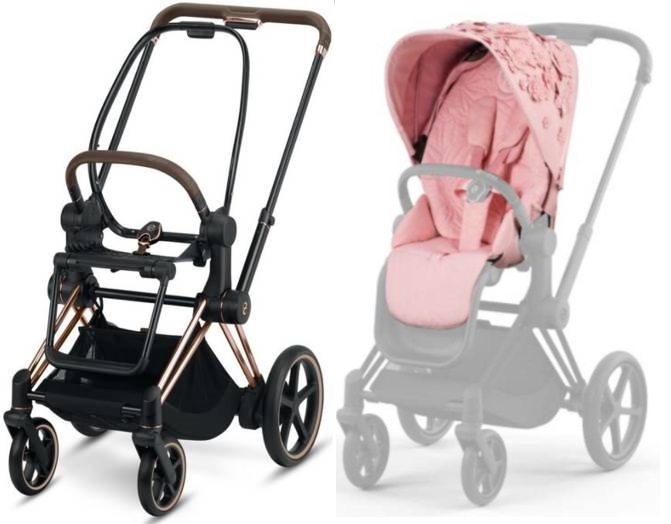 Cybex e-Priam Pale Blush Simply Flowers Rosegold frame Pastaigu rati