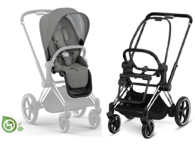 Cybex e-Priam Pearl Grey Eco/ Conscious Chrome black frame Pastaigu rati