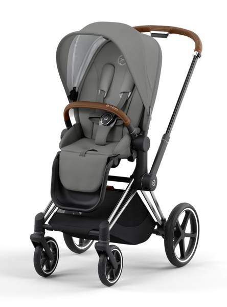 Cybex e-Priam Soho Grey Chrome brown frame Pastaigu rati