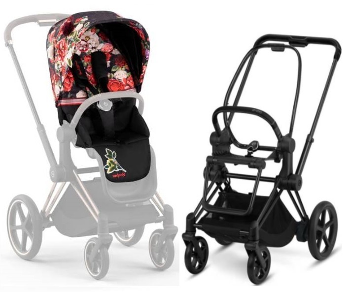 Cybex e-Priam Spring Blossom Dark Matt black frame Pastaigu rati