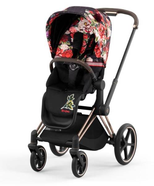 Cybex e-Priam Spring Blossom Dark Rosegold frame Pastaigu rati