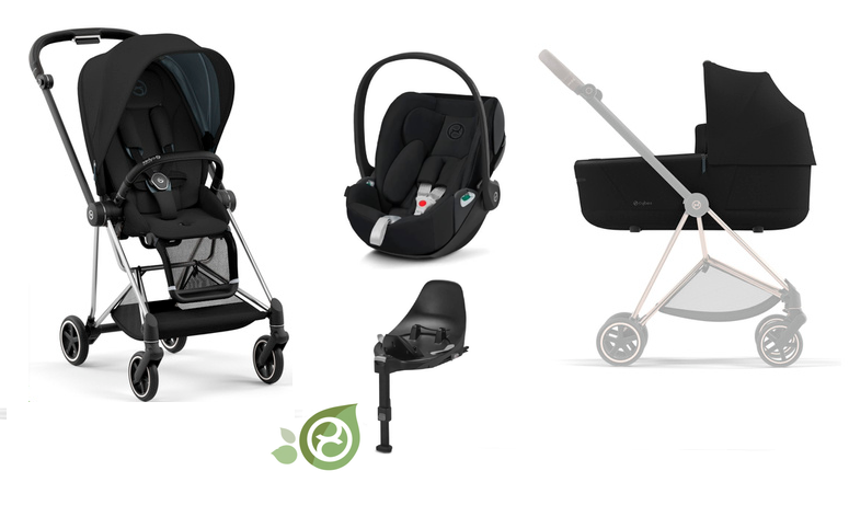 Cybex Mios 3.0 Eco Onyx Black + Cloud Z2 I-Size + Chrome Black frame Bērnu rati 4in1