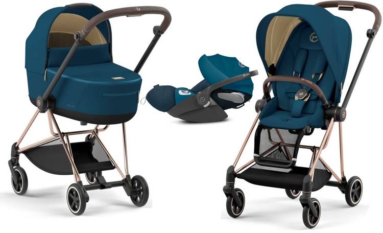 Cybex Mios 3.0 Mountain Blue Plus + Cloud Z I-Size + Rose gold frame Bērnu rati 3in1