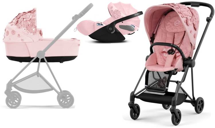 Cybex Mios 3.0 Pale Blush Simply Flowers + Cloud Z I-Size + Matt Black frame Bērnu rati 3in1