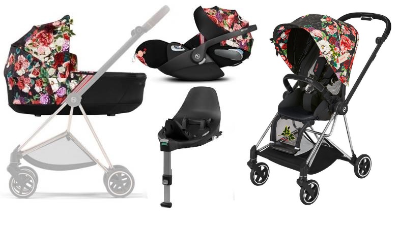 Cybex Mios 3.0 Spring Blossom Dark + Cloud Z I-Size + Chrome Black frame Bērnu rati 4in1