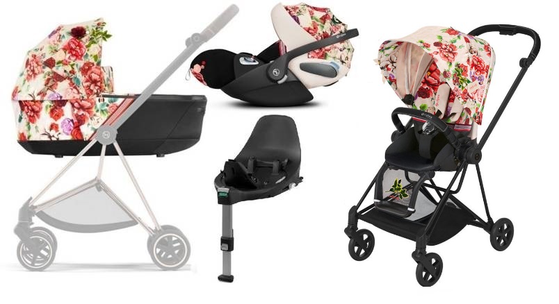 Cybex Mios 3.0 Spring Blossom Light + Cloud Z I-Size + Matt Black frame Bērnu rati 4in1