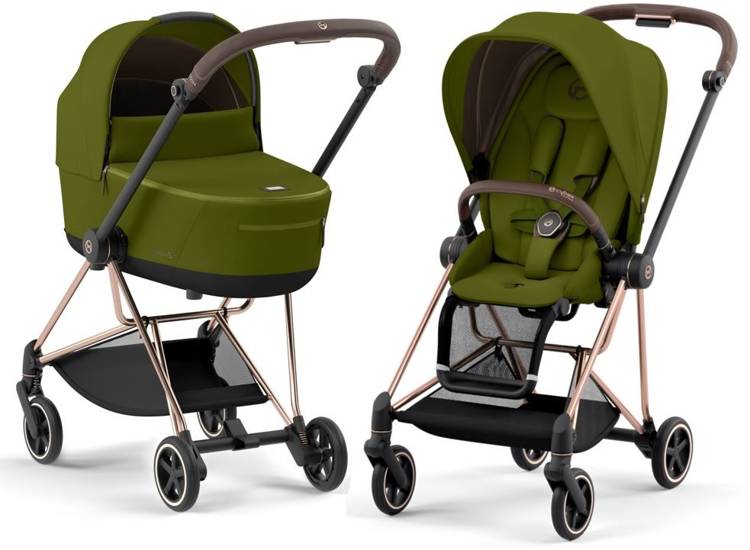 Cybex Mios Khaki Green + Rose gold Frame Bērnu rati 2in1