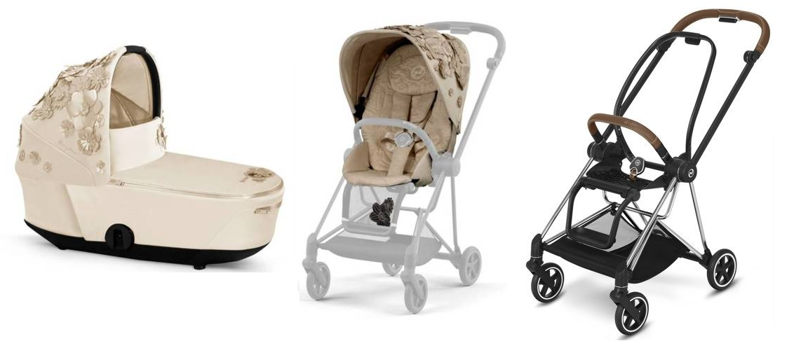 Cybex Mios Nude Beige Simply Flowers + Chrome Brown Frame Bērnu rati 2in1