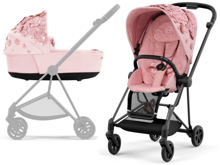 Cybex Mios Pale Blush Simply Flowers + Matt Black Frame Bērnu rati 2in1