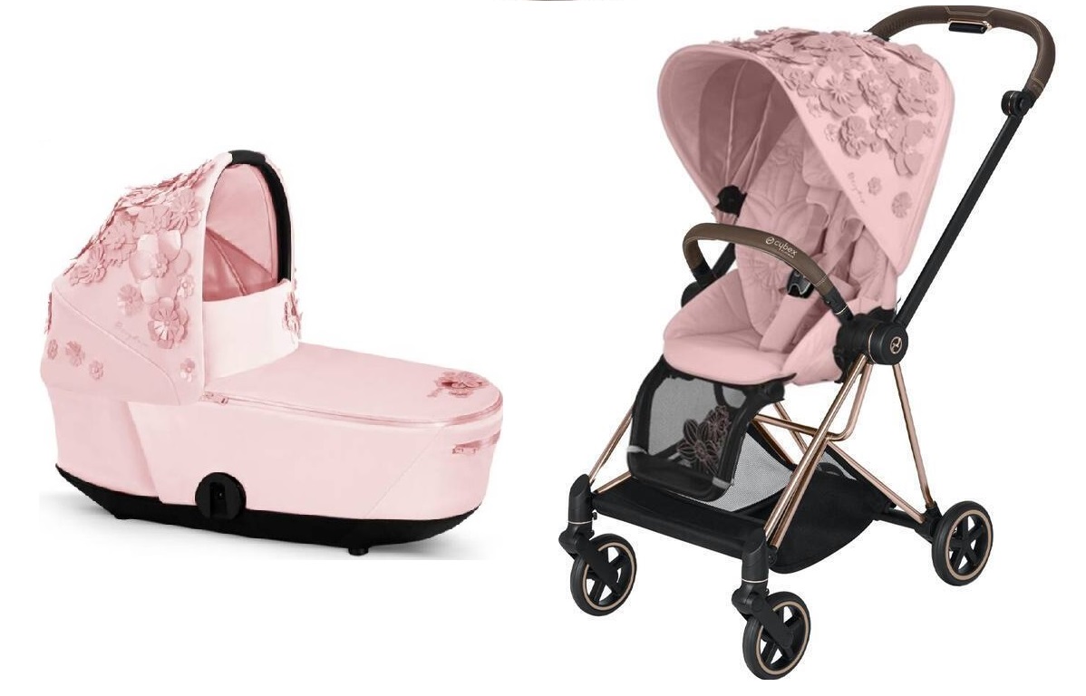 Cybex Mios Pale Blush Simply Flowers + Rose gold Frame Bērnu rati 2in1