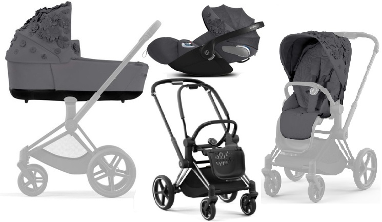 Cybex Priam 4.0 + Cloud Z I-size Chrome black frame Dream Grey Simply Flowers Bērnu rati 3in1