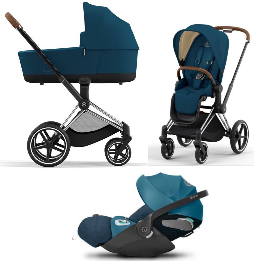 Cybex Priam 4.0 + Cloud Z2 I-size Chrome brown frame Mountain Blue Bērnu rati 3in1