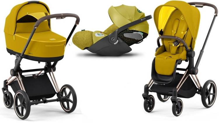 Cybex Priam 4.0 + Cloud Z2 I-size Gold rose frame Mustard Yellow Bērnu rati 3in1