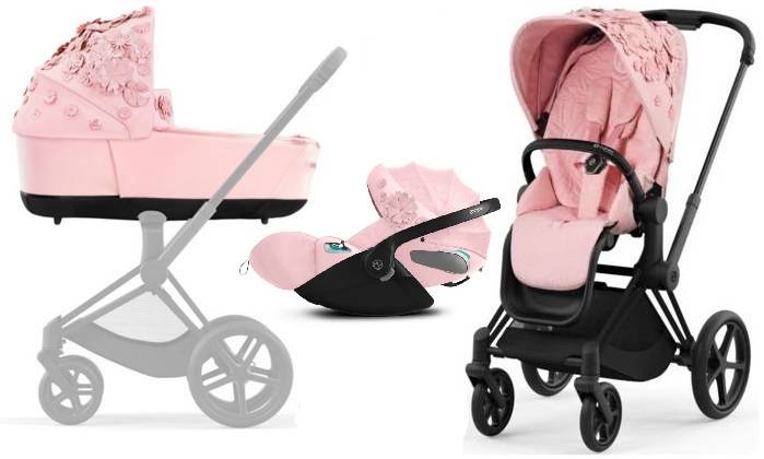 Cybex Priam 4.0 + Cloud Z2 I-size Matt black frame Pale Blush Simply Flowers Bērnu rati 3in1