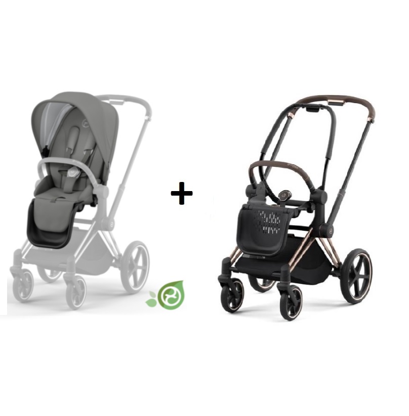 Cybex Priam 4.0 Conscious Eco Pearl Grey + Gold rose frame Pastaigu rati