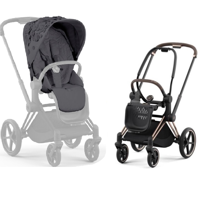 Cybex Priam 4.0 Dream Grey Simply Flowers + Gold rose frame Pastaigu rati