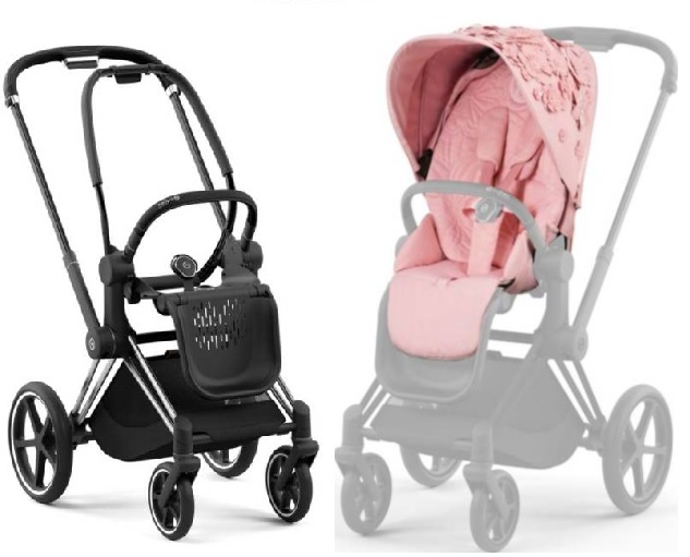 Cybex Priam 4.0 Pale Blush Simply Flowers + Chrome black frame Pastaigu rati