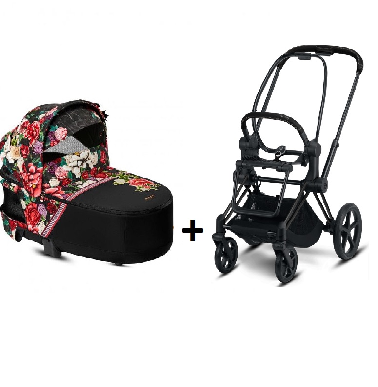 Cybex Priam Spring Blossom Dark + Matt black frame Kulbu Rati