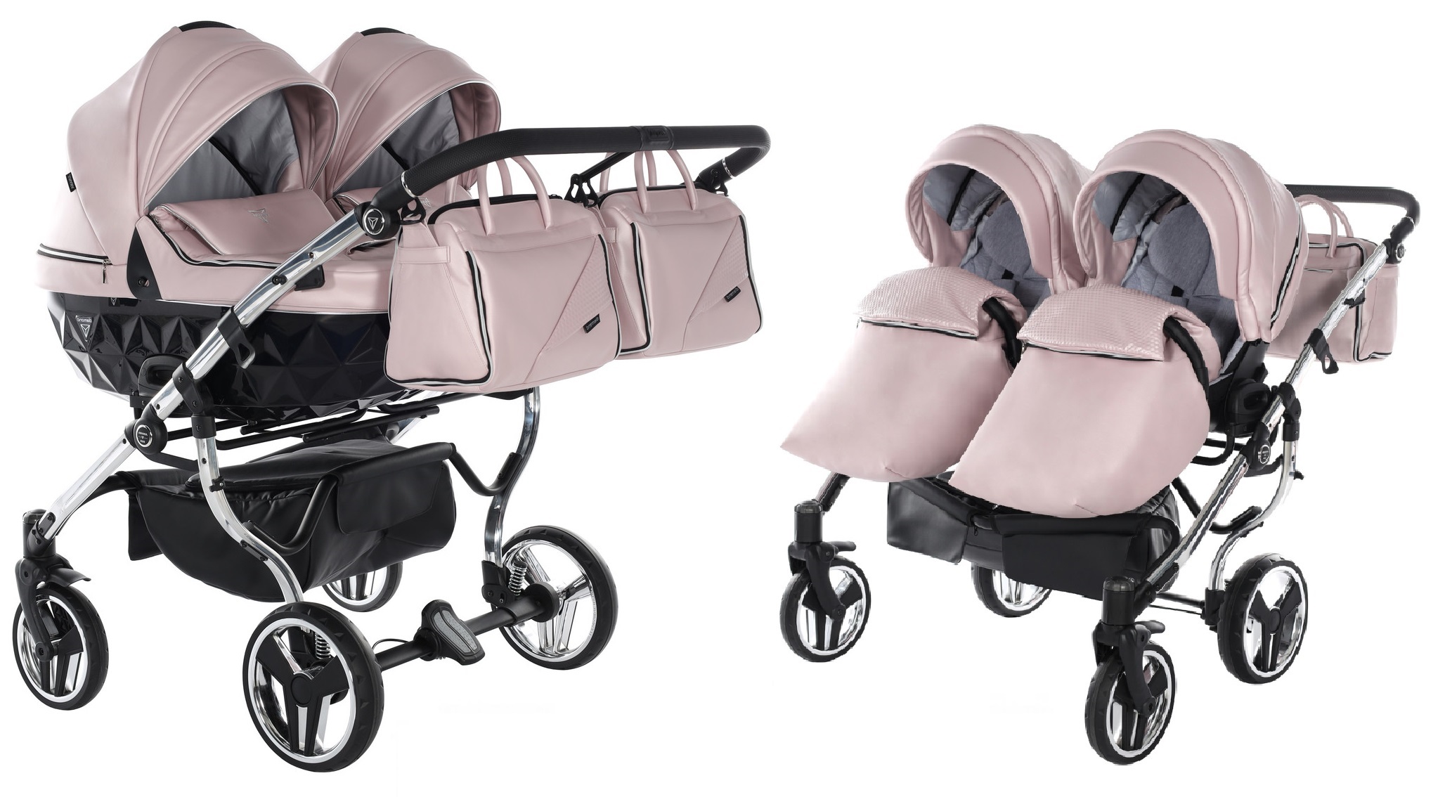 Junama Fluo Line Duo 06 Pink Silver Dvīņu rati 2in1