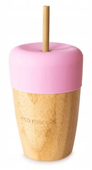 Mācību krūze neizlīstošā ar salmiņu Naturālā Bambusa 240ml Eco Rascals pink