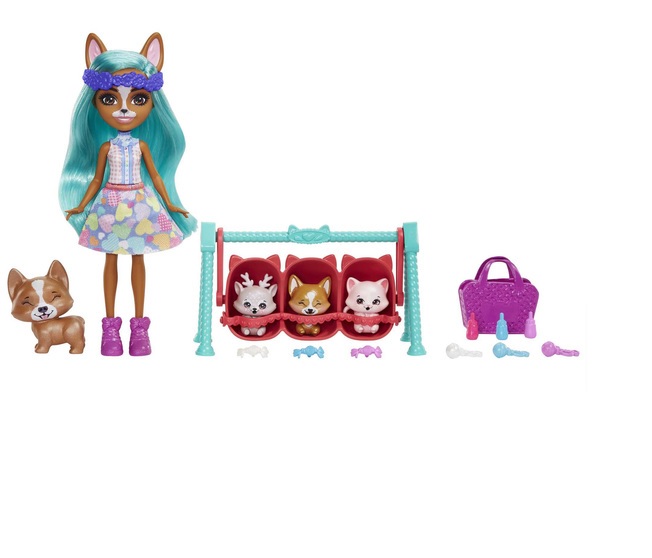 Royal Enchantimals Baby BFFs Reveal Wave 1 Crizia Corgi HLK86 Lelle ar dzīvniekiem