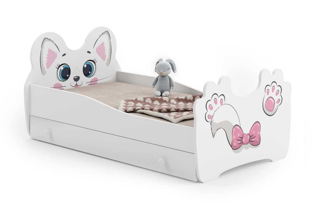 Bērnu gulta Pink Cat 160x80 ar atvilktni