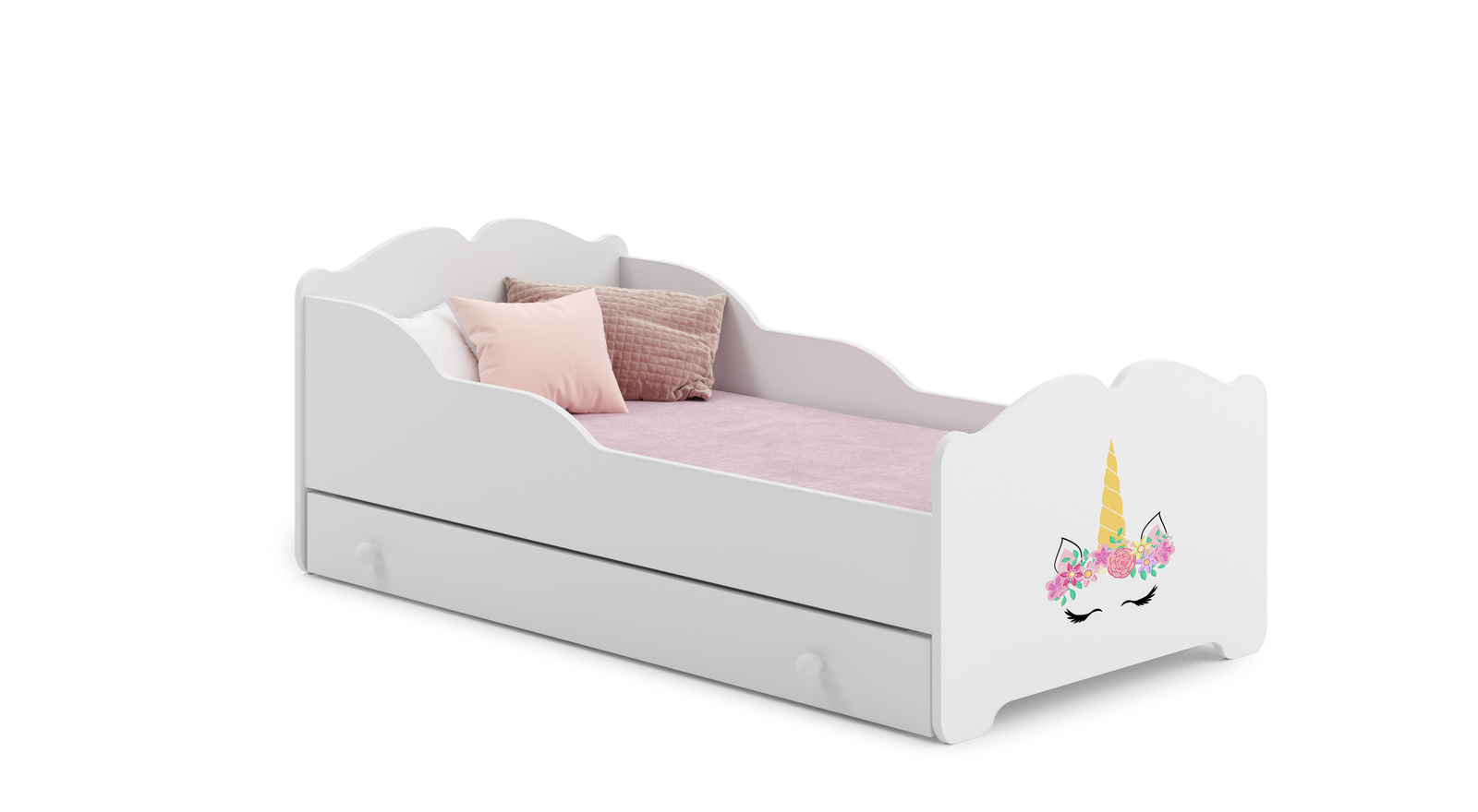 Vienvietīga bērnu gulta ar atvilktni Anna Unicorn horn 140x70