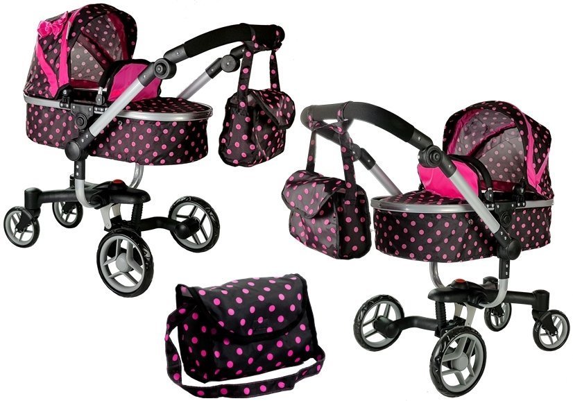 Alice Leļļu rati 2in1 Black-Pink Dotted