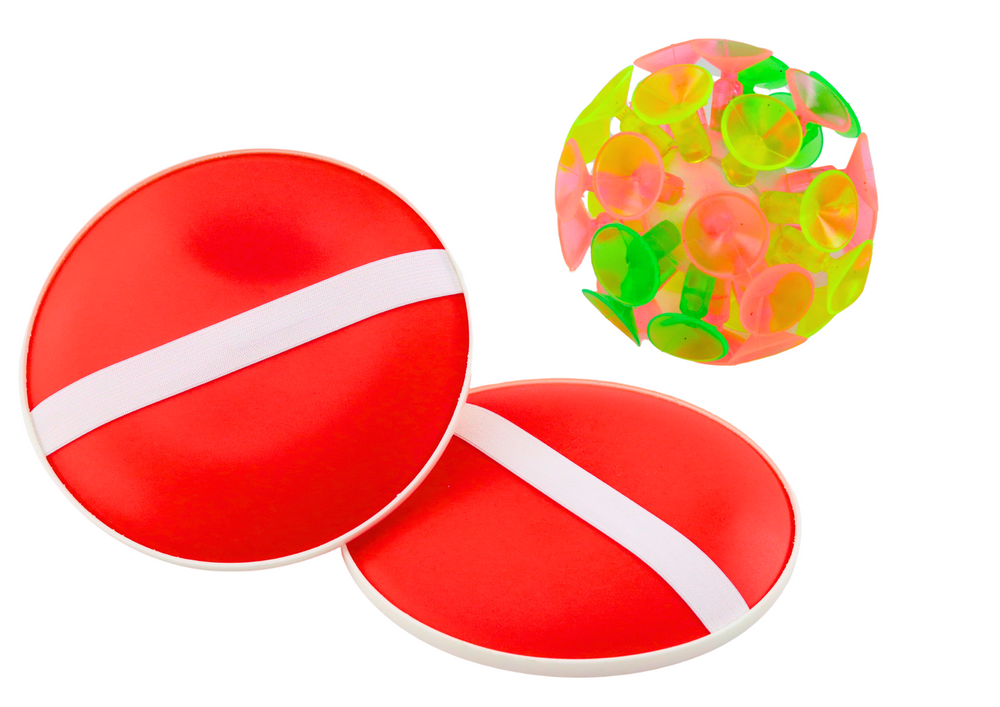 Arcade Game Round Paddles Ball With Suction Cups Red