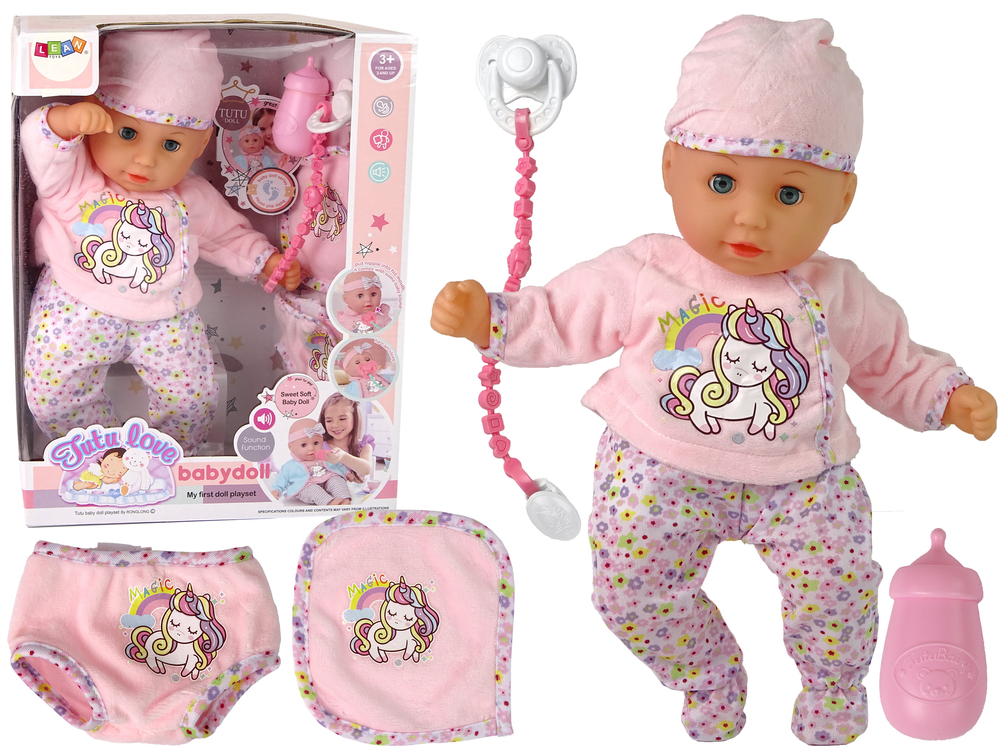 Baby Doll Sound Pacifier Bib Pink Unicorn Pyjamas