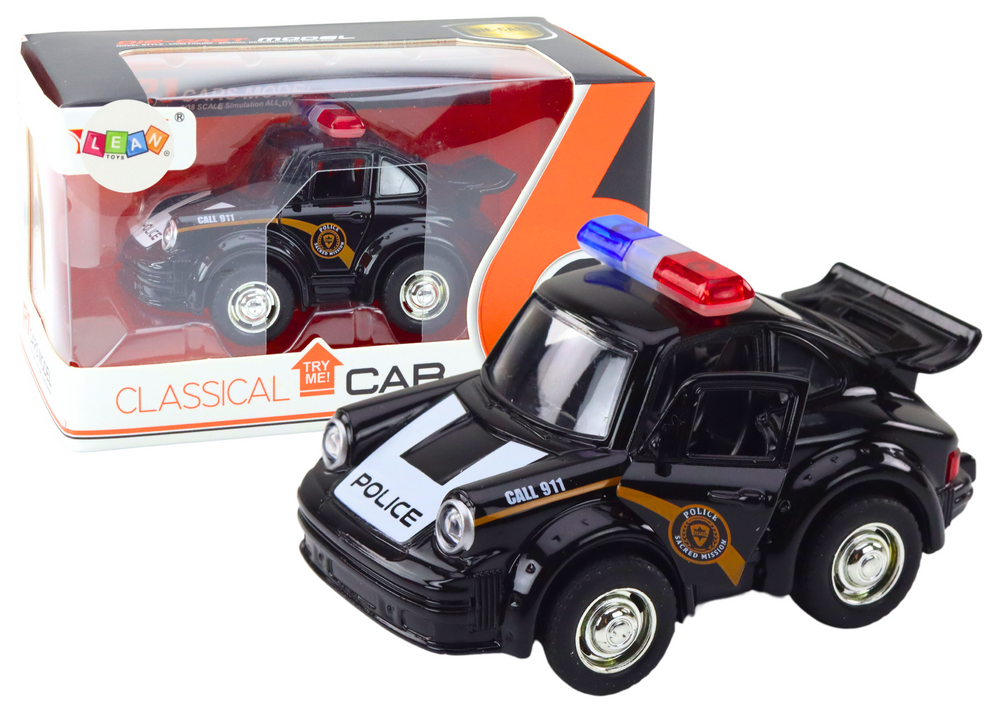 Classic Police Car 1:38 Drive Lights Sounds Black