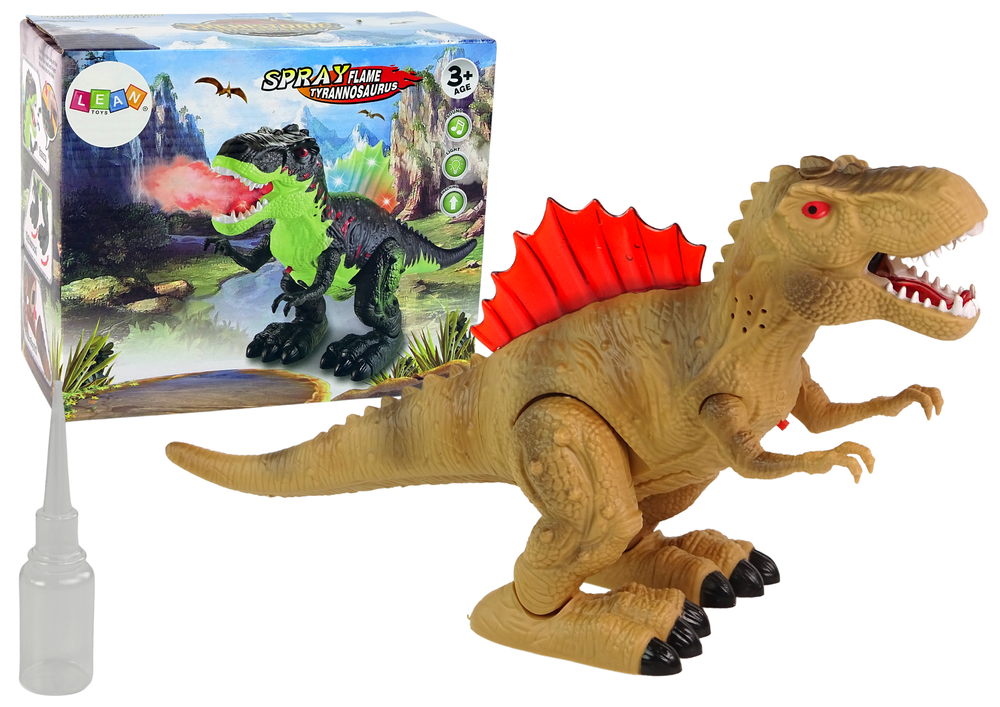 Dinosaur Breathes Fire Steam Lights Battery Pack Brown