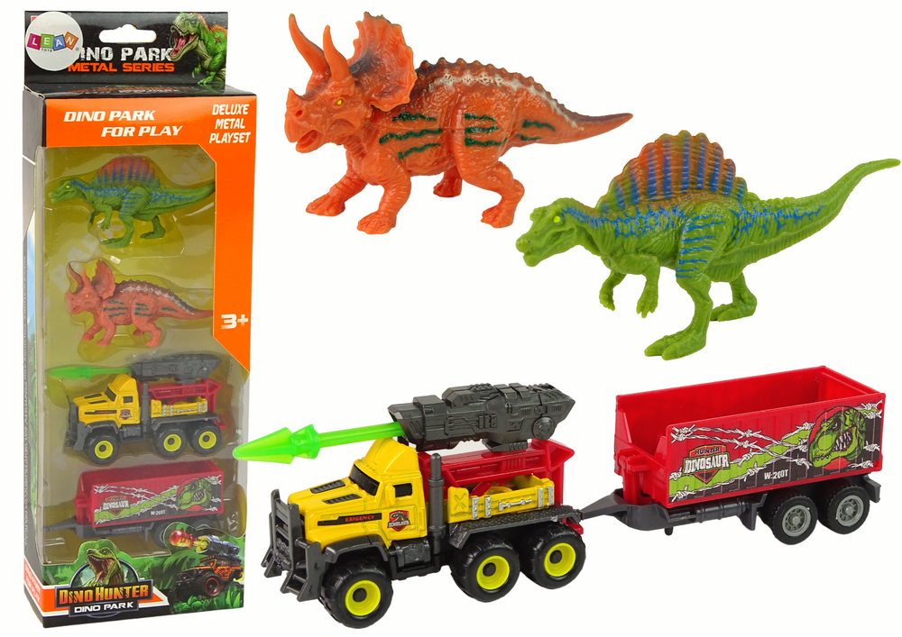 Dinosaurs Set Rocket Car With Trailer Yellow