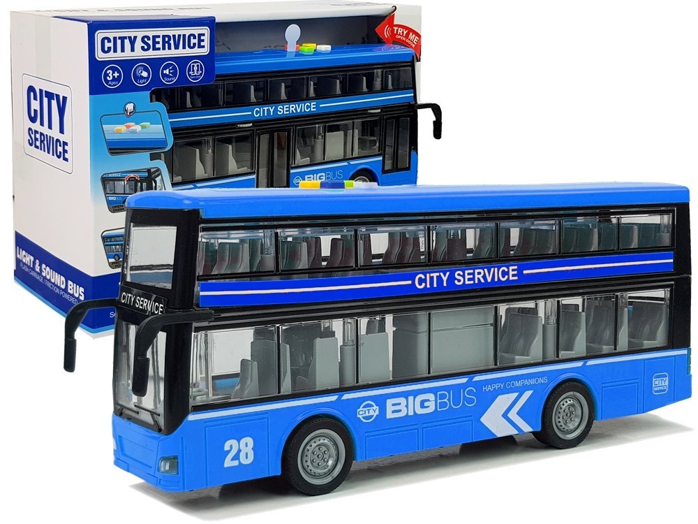 Double-decker Bus with Friction Drive Sound Lights 1:16 Blue