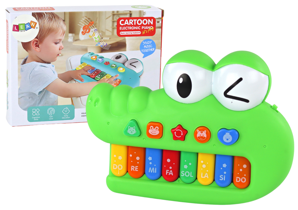 Educational Musical Piano Organ, Green Crocodile, Sounds of Light