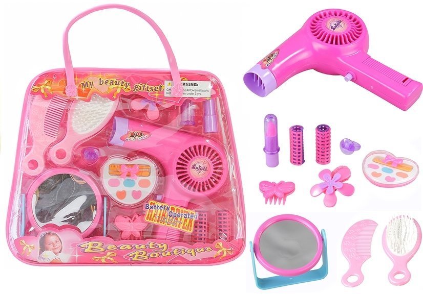 Girls Beauty Kit Hair Accessories Set Realistic Hairdryer In A Bag