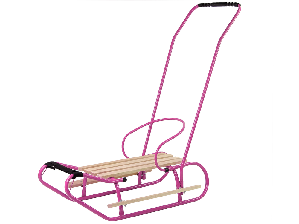 Metal Sled with Push Bar Backrest Strap Pink