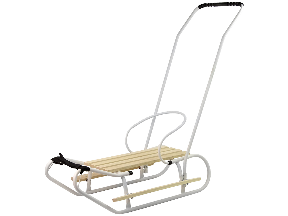 Metal Sled with Push Bar Backrest Strap White