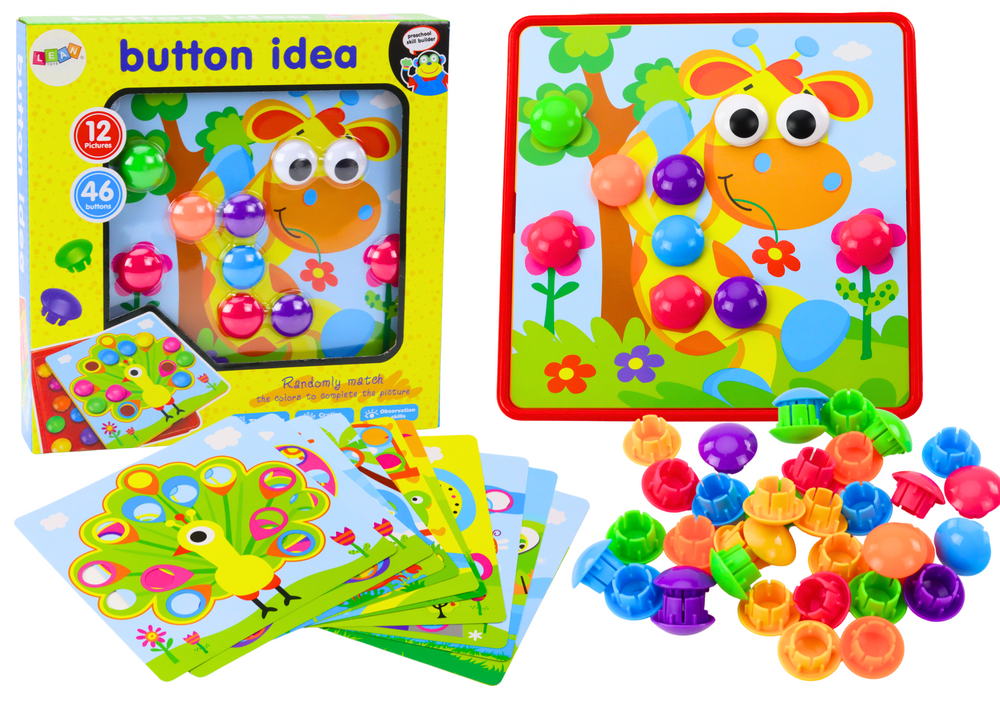 Picture Puzzle Colorful Buttons To Complete 12 Pictures