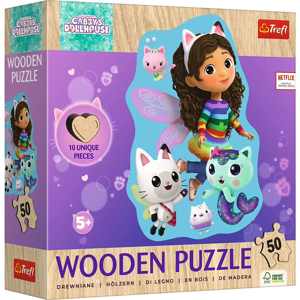 Puzzle - "50 Puzzle Drewniane Konturowe" - Wesoła Gabby Trefl 20260