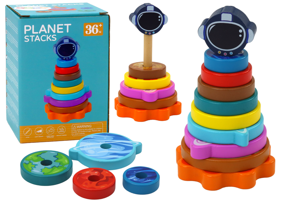 Pyramid Sorter Wooden Pyramid Puzzle Planets Space 10 pieces.