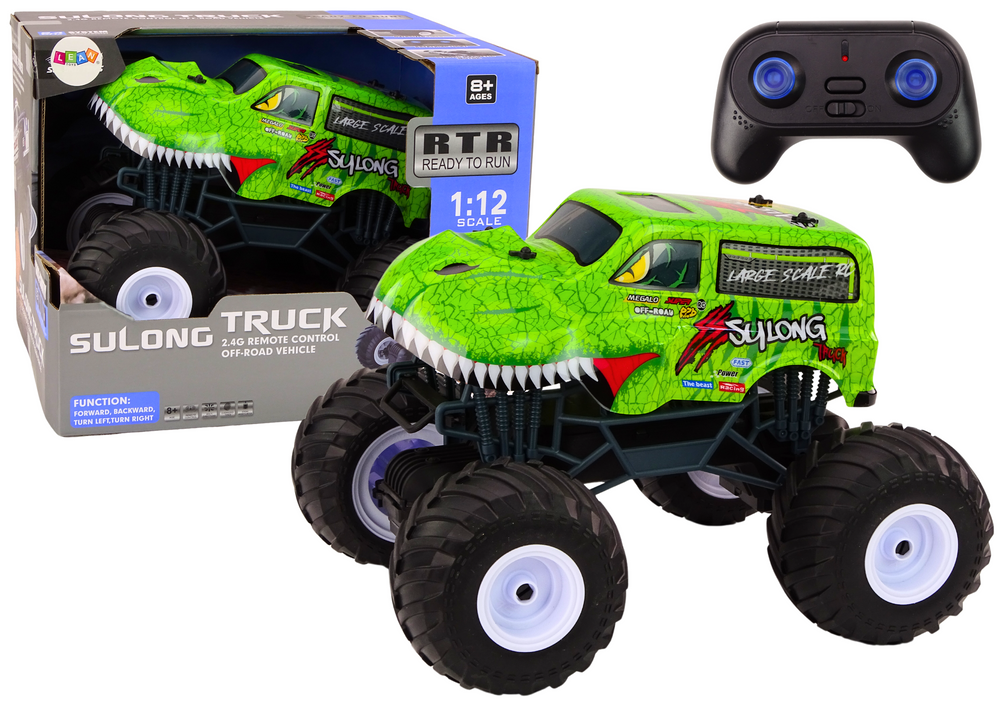 Radiovadāmā mašīna ar pulti Off-Road Car Dinosaur Green