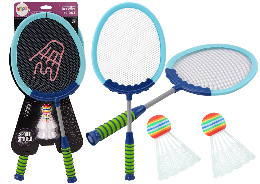 Set of 2 Badminton Rackets Blue Badminton Shuttlecocks