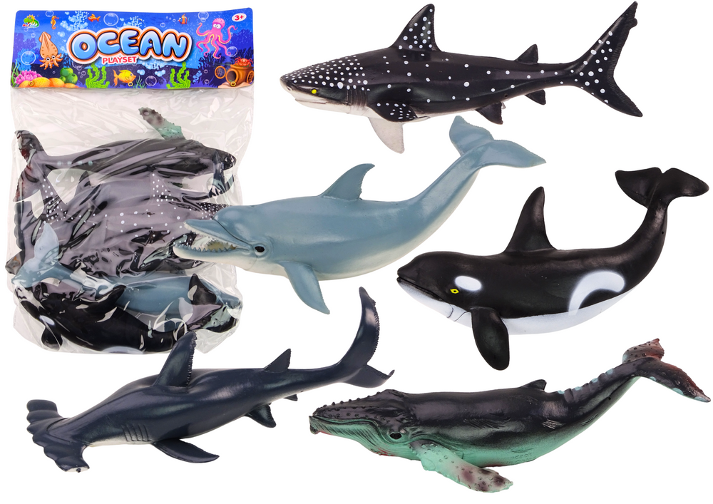 Set of Figures of the Largest Sea Animals Orca Whale Shark 6 pcs