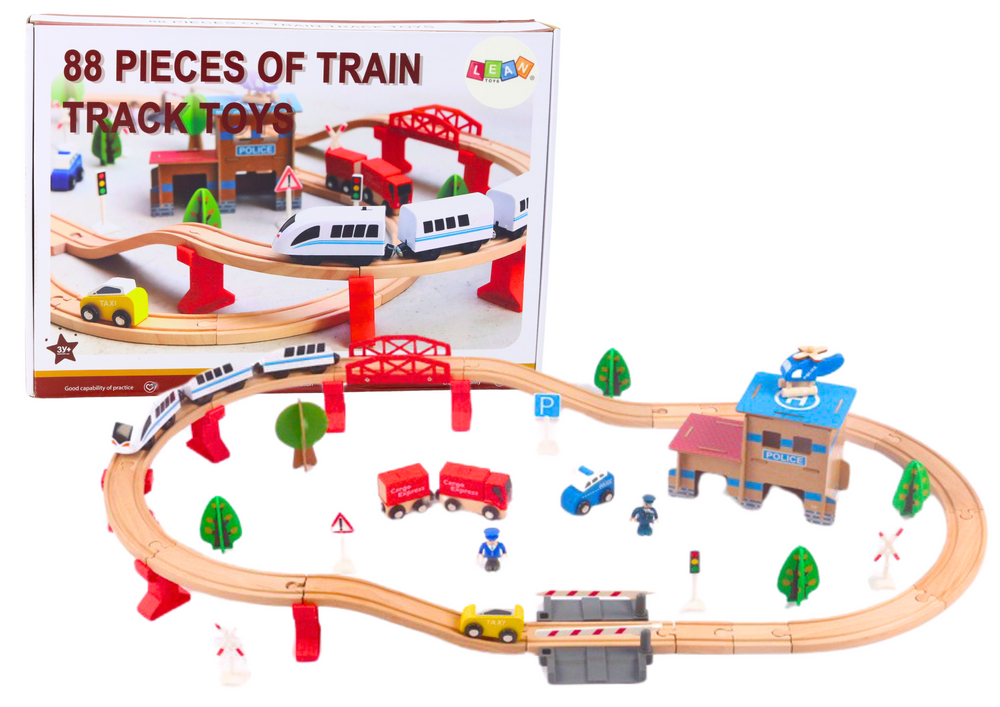 Set Train Tracks Wooden Railway Cars Buildings 88 El