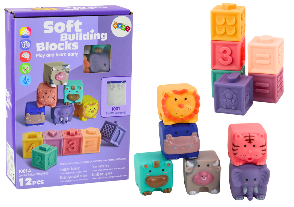 Soft Educational Blocks Animals Numbers Letters Colorful 12 Pcs