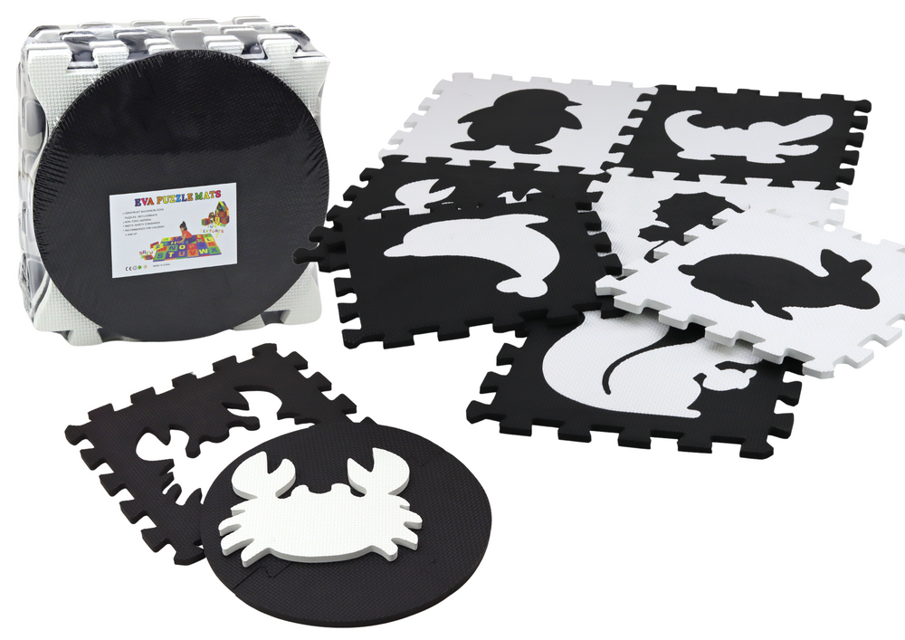 Soft Puzzle Mat Contrasting Educational EVA Foam Black and White 19 pieces.