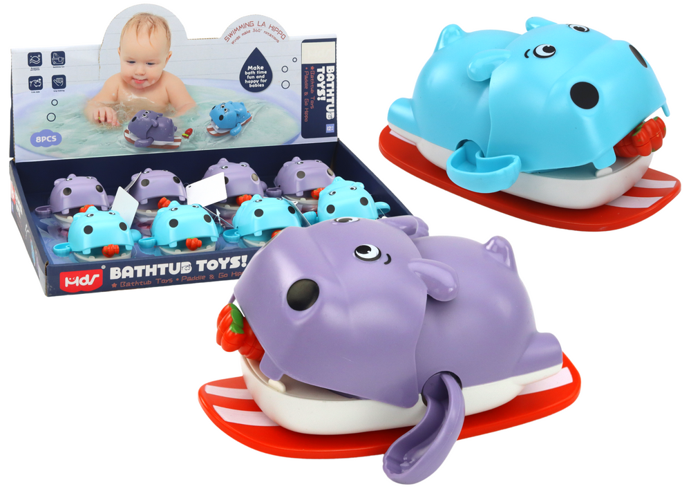 Wind-up Bath Toy Floating Hippopotamus On A Board