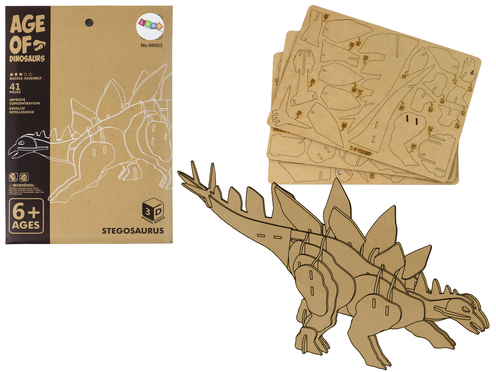 Wooden 3D Spatial Puzzle Stegosaurus Educational Assemblage 41 Pieces